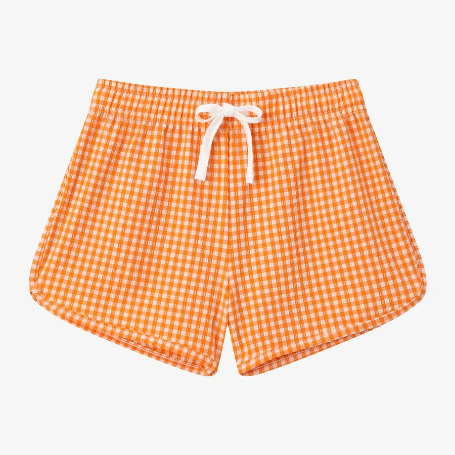 Fast-Dry Unisex Kids Swimsuit - One-Piece Gingham Plaid, Polyester, For Summer Vacation