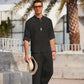Men's Cotton Linen Shirt Two-Piece Kit Casual Henley Long Sleeve Vacation Beach Wear