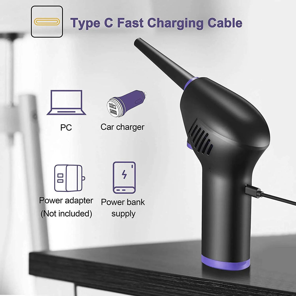 Cordless Air Duster Travel-Friendly 15000mAh Motor-Driven Cleaner - USB Battery-Powered Compressed Air Blower