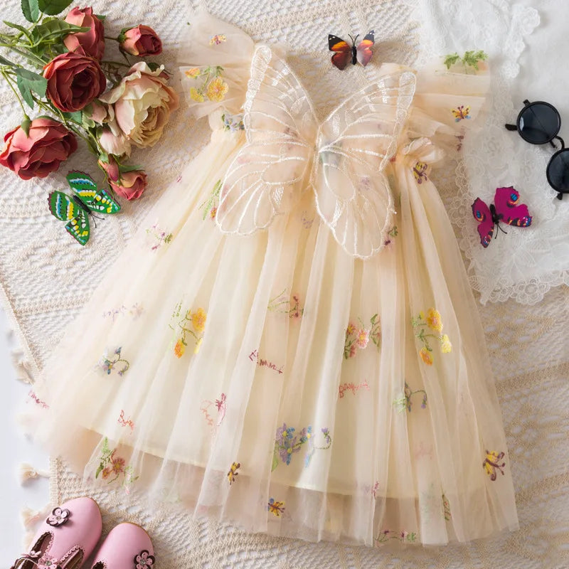 classic knee-length floral mesh overlay, mesh, for wedding – Light girls' dress