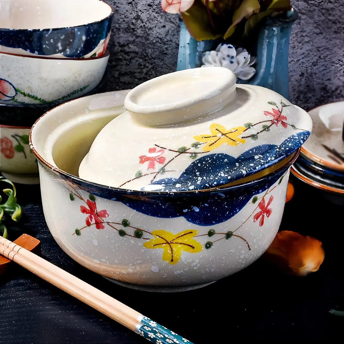 Ramen Instant Bowl With Lid Porcelain Large Capacity