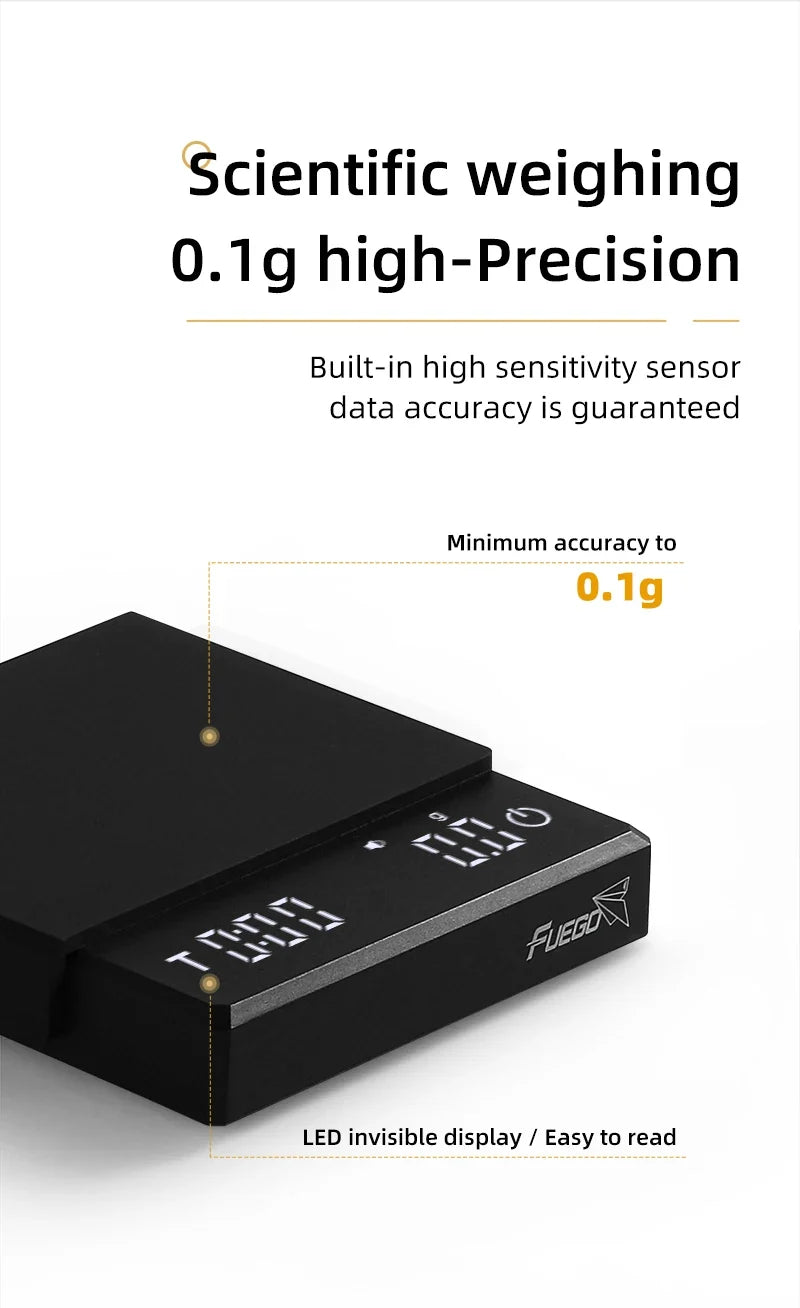 Coffee Scale Battery-Powered Digital 0.1g Accurate With Timer