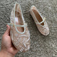 Women Breathable Ballet Flats - Mary Jane Mesh, Embroidered