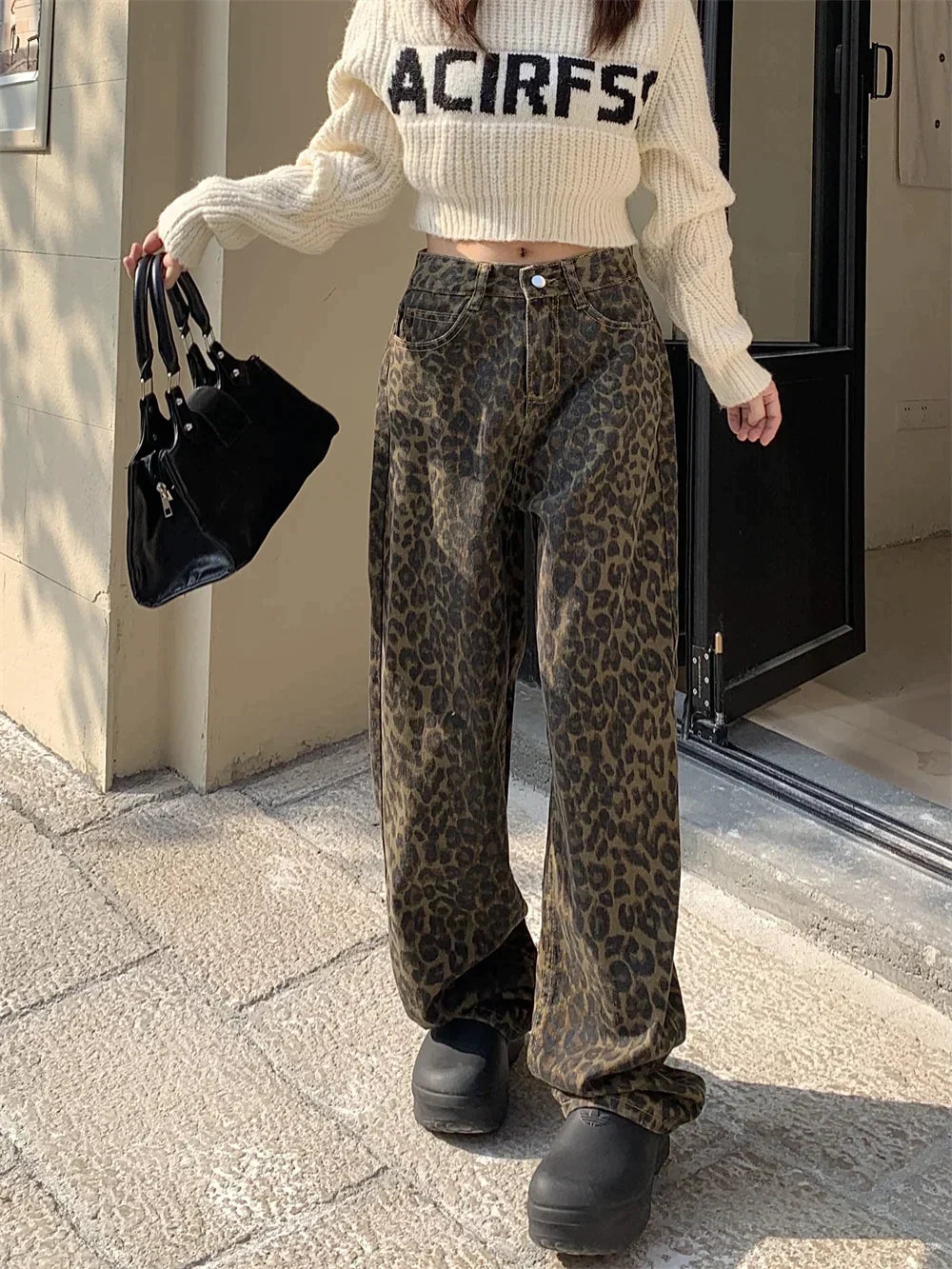 High-Waisted Leopard Print Wide Leg Jeans for Women, Trendy Fit in S-XXL Sizes-2
