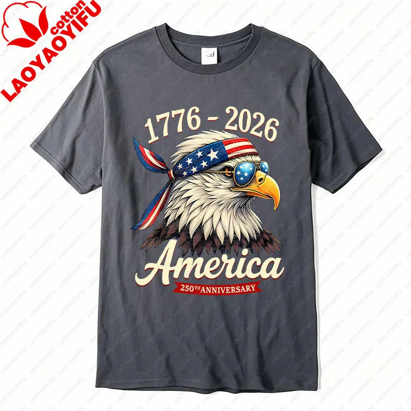 Plush Unisex Bald Eagle Graphic Tee - Short-Sleeve, Sturdy Cotton, For 250th Anniversary Independence Day Celebration