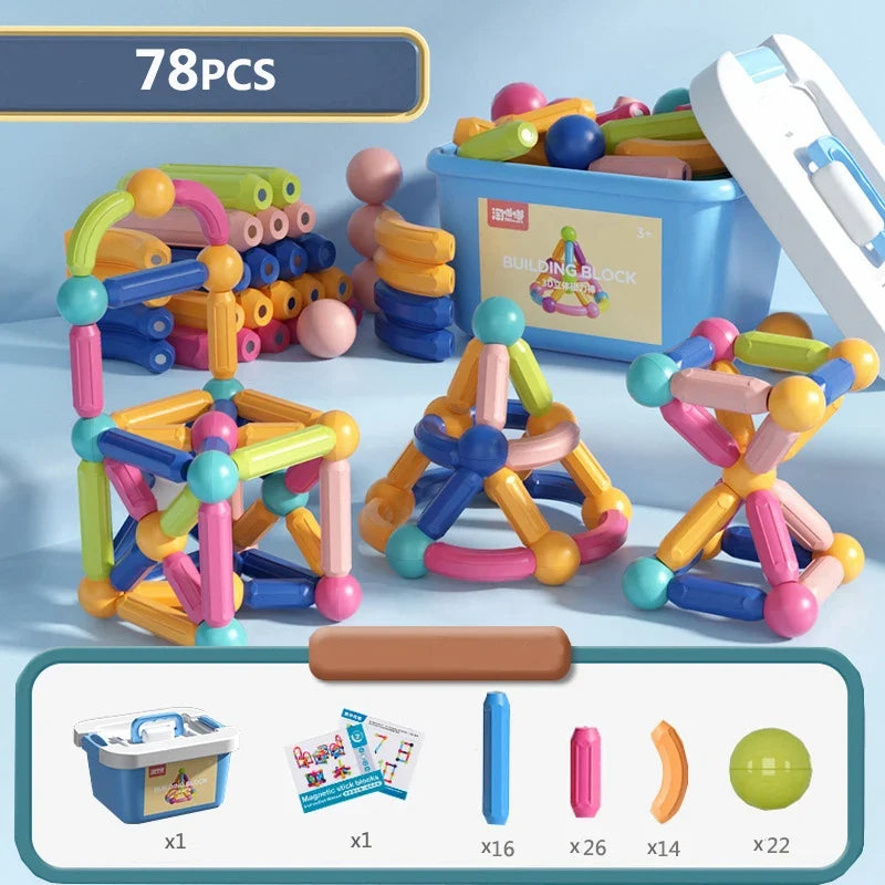 Magnetic Building Blocks Kit for Kids - Montessori Educational Toy for Toddlers, Creative Magnet Construction Gift