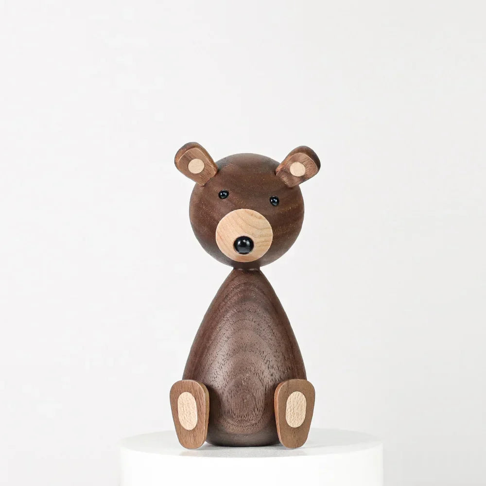 Wooden Bear Figurines Brown Scandinavian Decorative Sculptures Fall 2025 Cozy Shelf Mantel Accent Gift Idea