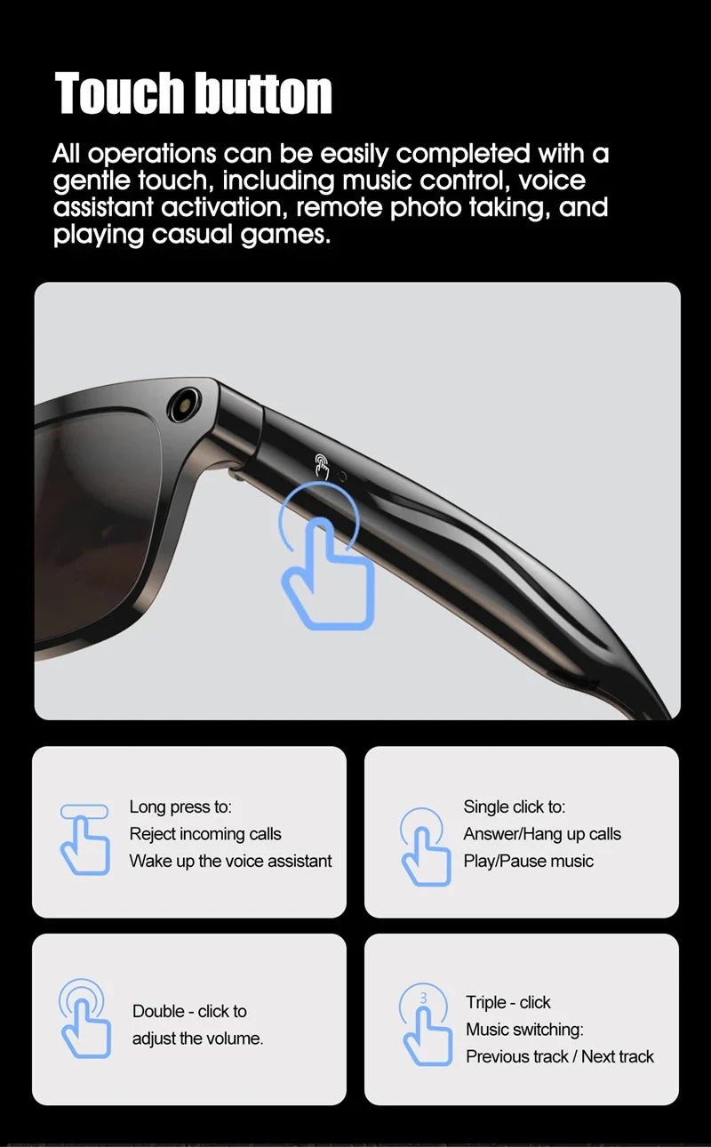AI 4K Smart Camera Glasses Photochromic Travel Handsfree