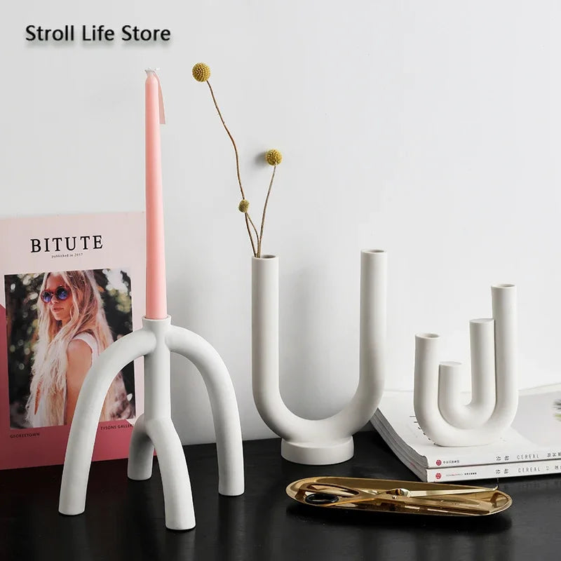 Ceramic Candle Holders Kit Of 3 White Scandinavian Minimalist Candle Stands Fall 2025 Contemporary Centerpiece Gift