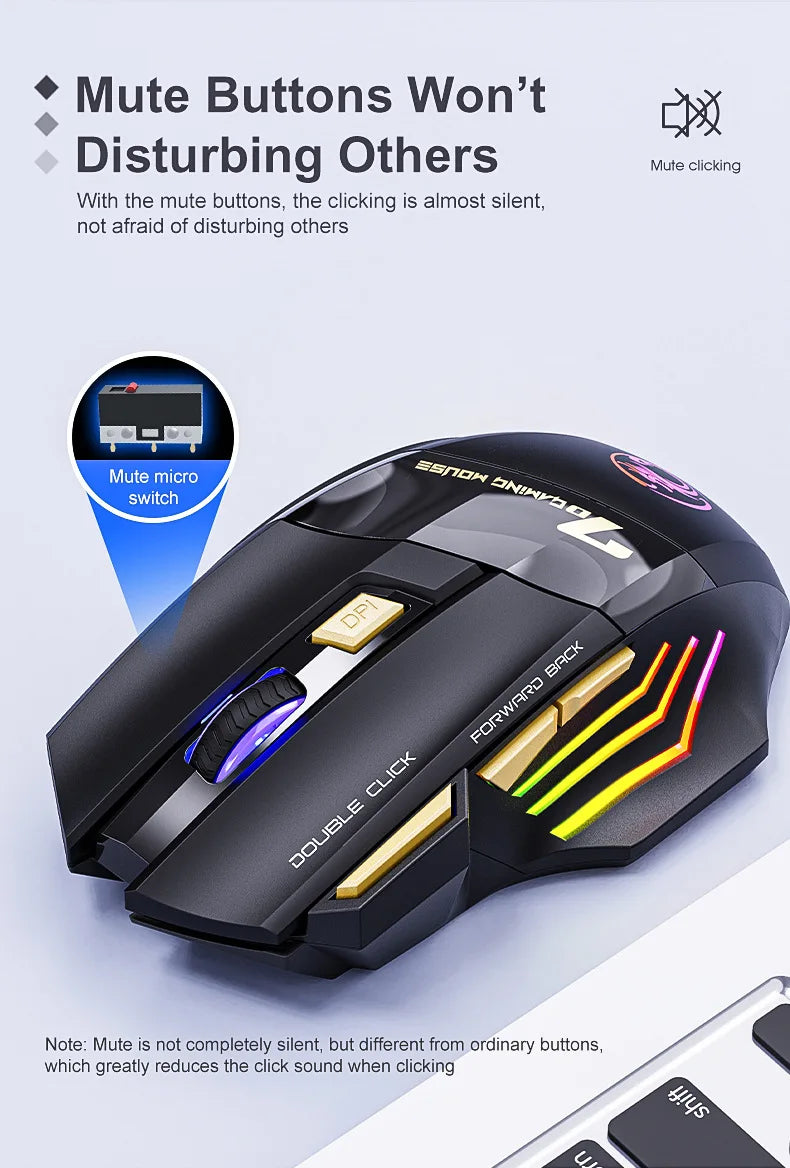 Cordless Gaming Mouse 3200DPI Dual Mode Battery-Powered