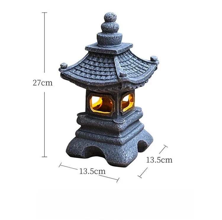Lantern Solar Resin Stone Pagoda Garden Ornament Zen Chinese Style Outdoor Light Fall 2026 Eco Friendly Decor