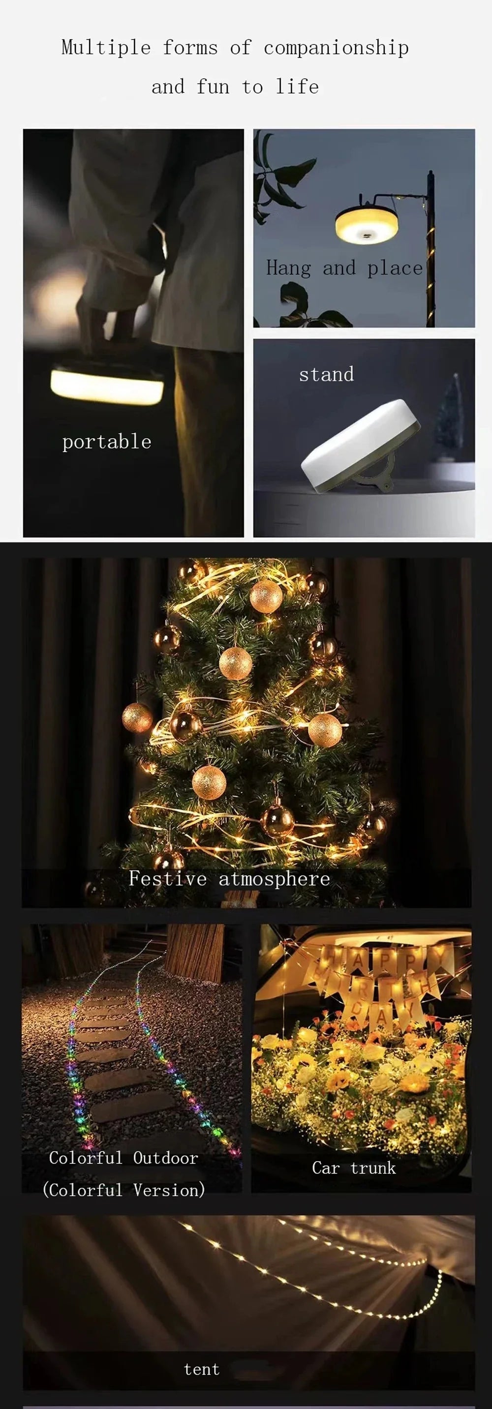 USB Battery-Powered Travel-Friendly Atmosphere Lantern Garden Tent Decor 2026 – 2-in-1 LED Reel Camping String Light
