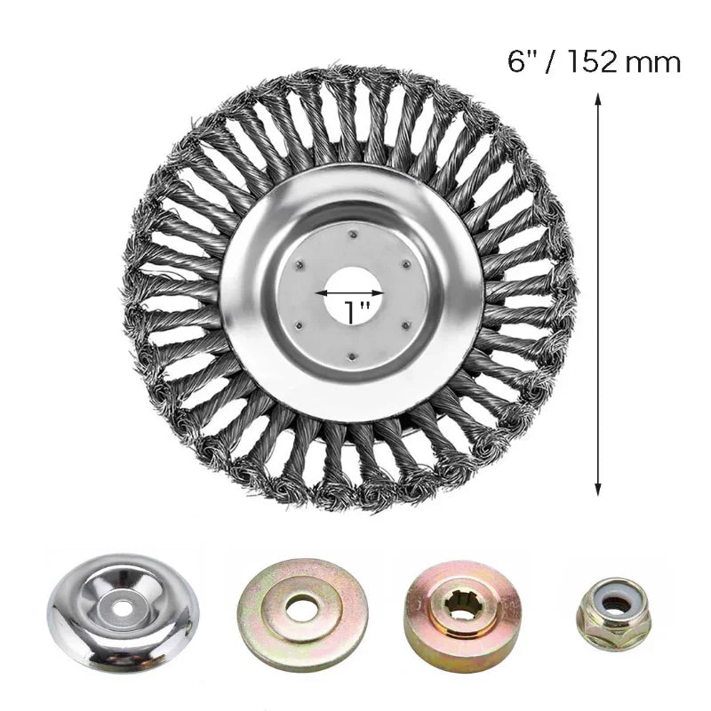 Universal Steel Wire Brush Trimmer Head - 6/8inch Garden Device for Grass & Lawn Maintenance