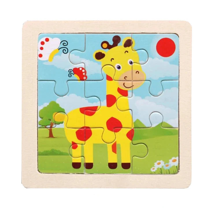 Wooden Kids Jigsaw Puzzle - Montessori Cartoon Animal Vehicle Educational Toy for Children