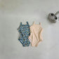 Light baby girls' one-piece swimsuit - polka-dot suspender style with hat, nylon, cozy for summer beach wear