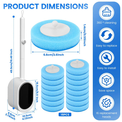 Disposable2026 Edition Toilet Brush Kit Wall Mounted Long Handle Hygienic Bathroom Cleaning Kit With 16 Refill Heads Fall