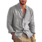 Men's Linen Shirt with Mandarin Collar, Lightweight Breathable Casual Summer Shirt in Tailored Fit-1