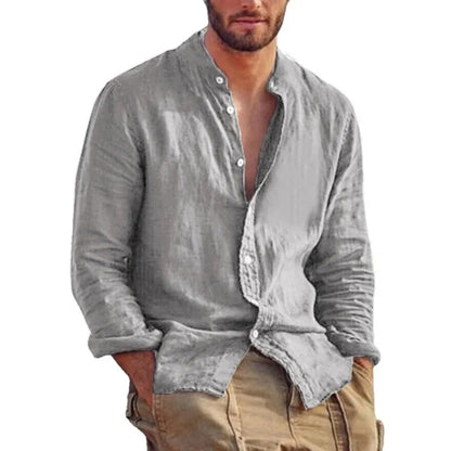 Variant image for Men's Linen Shirt with Mandarin Collar, Lightweight Breathable Casual Summer Shirt in Tailored Fit-1