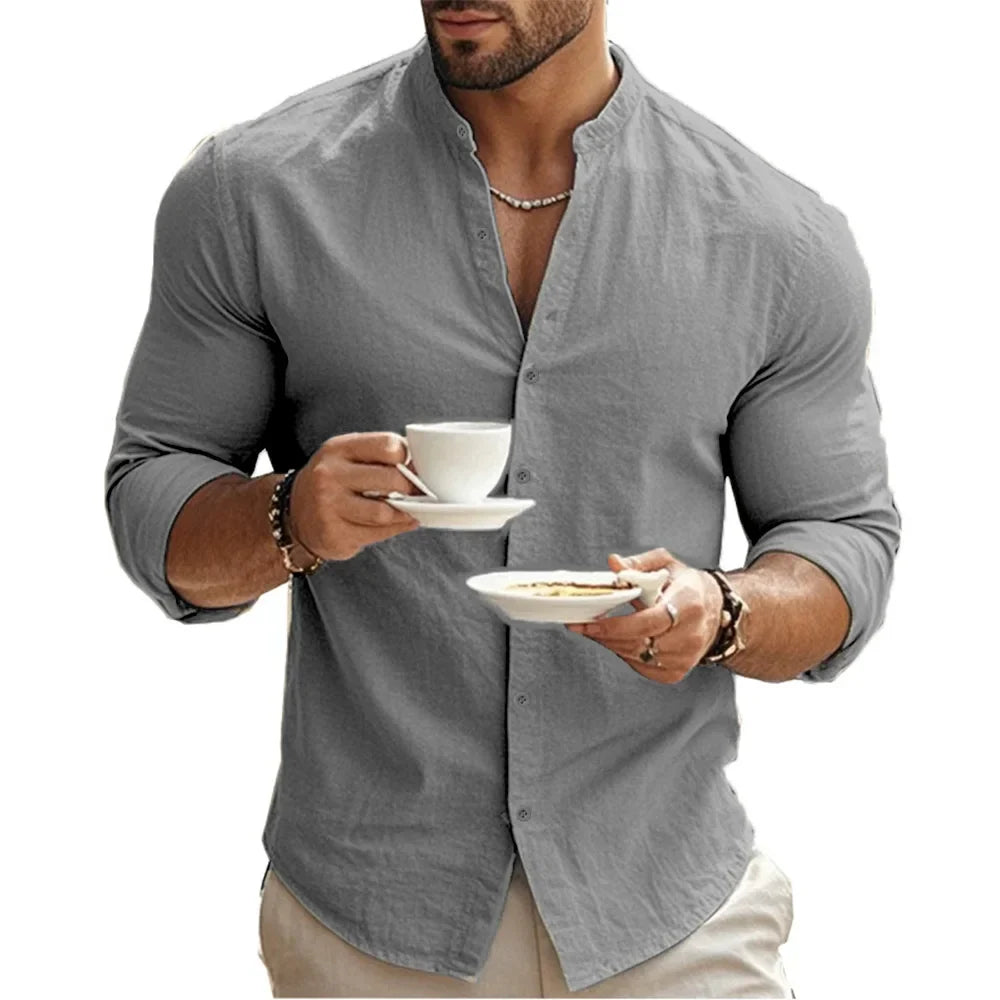 Men's Dress Shirt, Lightweight Linen Cotton Blend, Adjustable Fit, Casual and Formal Style, Summer Elegance, Various Colors-2
