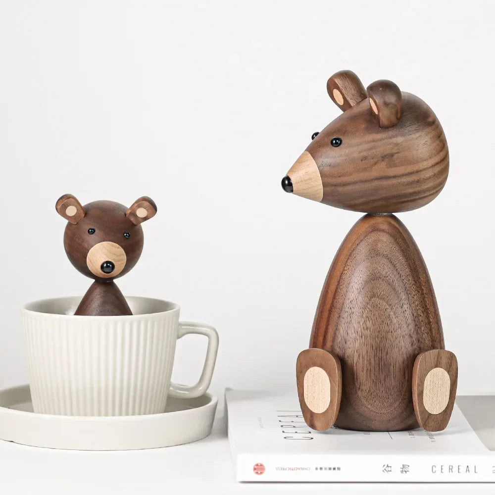 Wooden Bear Figurines Brown Scandinavian Decorative Sculptures Fall 2025 Cozy Shelf Mantel Accent Gift Idea