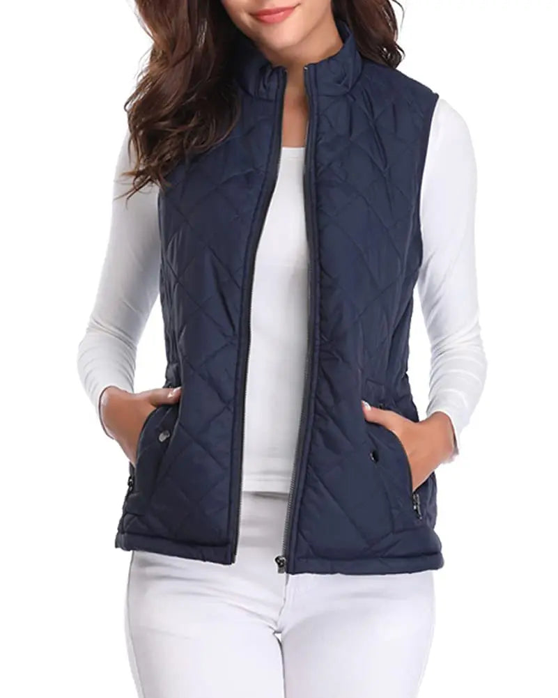 Light Women Quilted Vest - Stand Collar Cotton Winter
