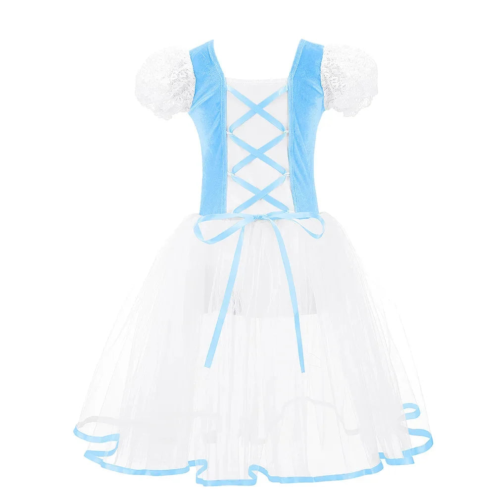 velvet bodice, tulle skirt, short puff sleeves, for dance class – Breathable girls' ballet tutu dress
