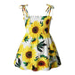 Plush girls' floral sundress - smocked bodice, polyester, for casual beach party