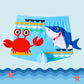 Fast-dry boys' swim shorts - cartoon crab and shark print 2pc set, polyester, for swimming and beach days