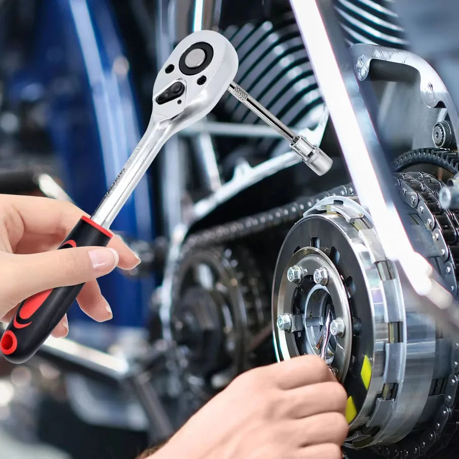 Metric Socket Wrench Kit - Household Tools Car Mechanic Kit with Ratchet and Adapters