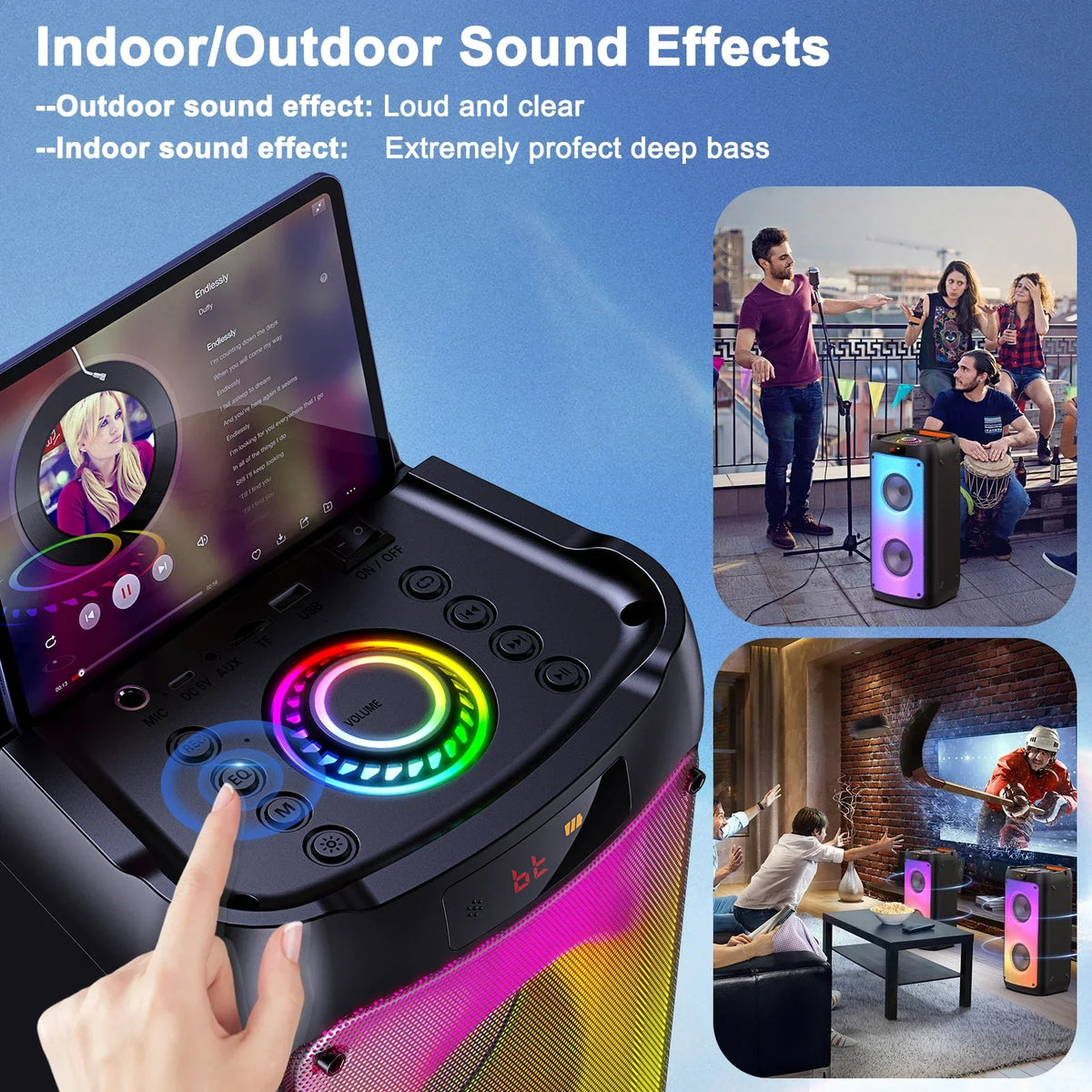 Bluetooth2025 Edition Speaker Karaoke Machine With 2 Microphones And LED Lights Household Party Sound System Fall