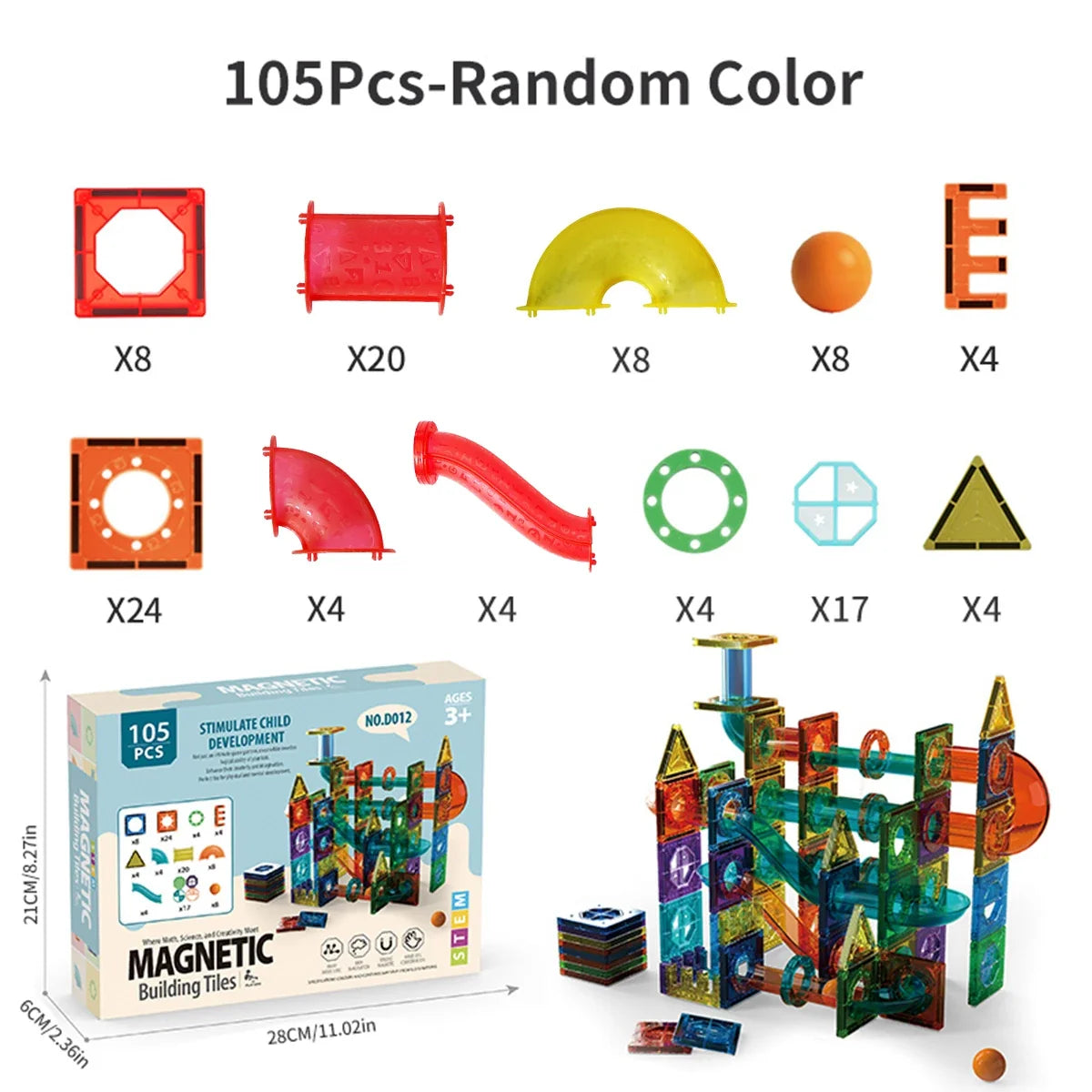 3D Magnetic Building Tiles for Kids - Clear STEM Educational Toys, Creative Marble Run Blocks Kit