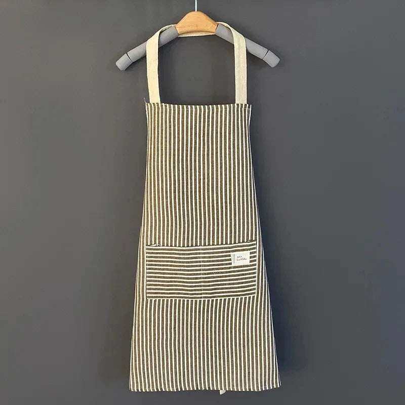 Kitchen Apron Linen Striped Hanging Neck Apron Japanese Style Cooking Gardening Fall 2025 Breathable Flexible