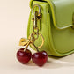 Cherry Red Keychain Bag Charm With Gold Leaf Lobster Clasp