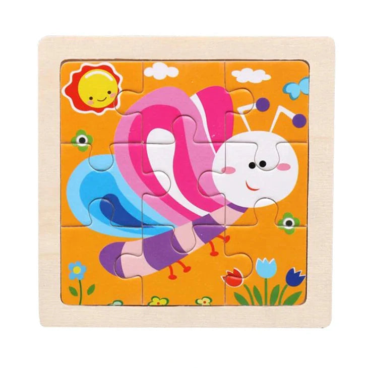 Wooden Kids Jigsaw Puzzle - Montessori Cartoon Animal Vehicle Educational Toy for Children