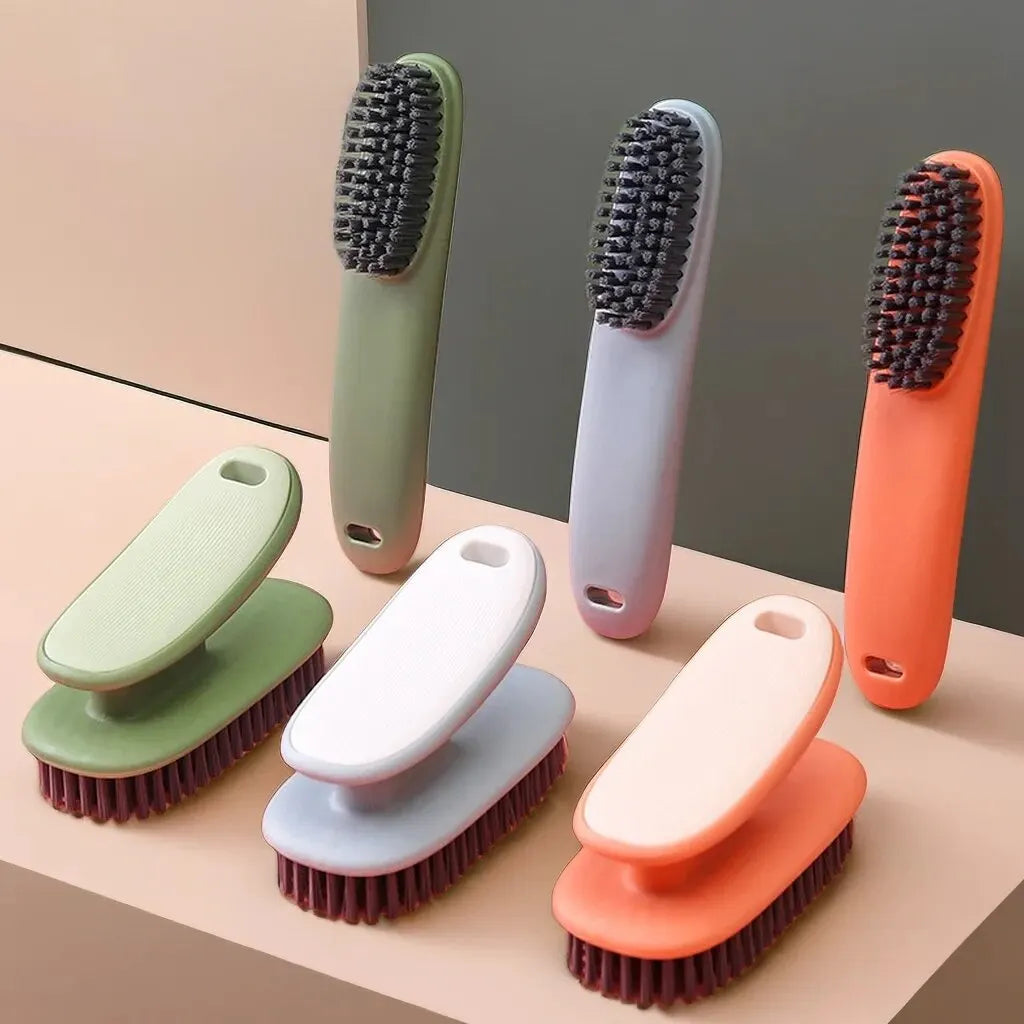 Plush Bristled 2pc Household Cleaning Brushes - Long Handle Shoe & Clothes Brush Kit