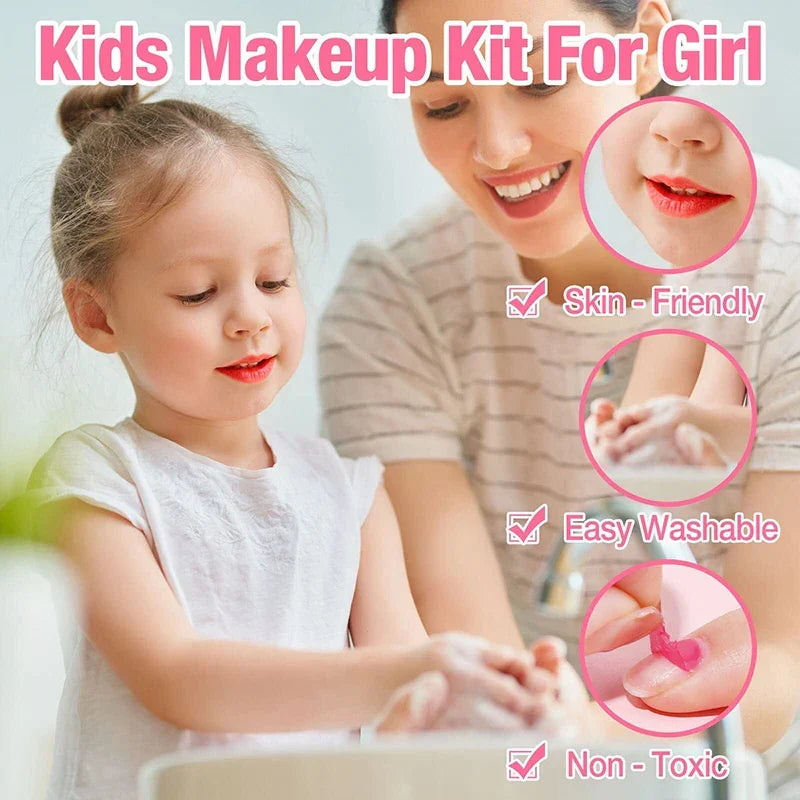 Kids2025 Edition Makeup Kit Pink Washable Princess Play Kit Safe Non Toxic Back To School Gift