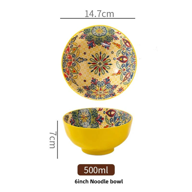 Ceramic Bohemian Rice Bowl Retro Noodle Bowl Kitchen Gift