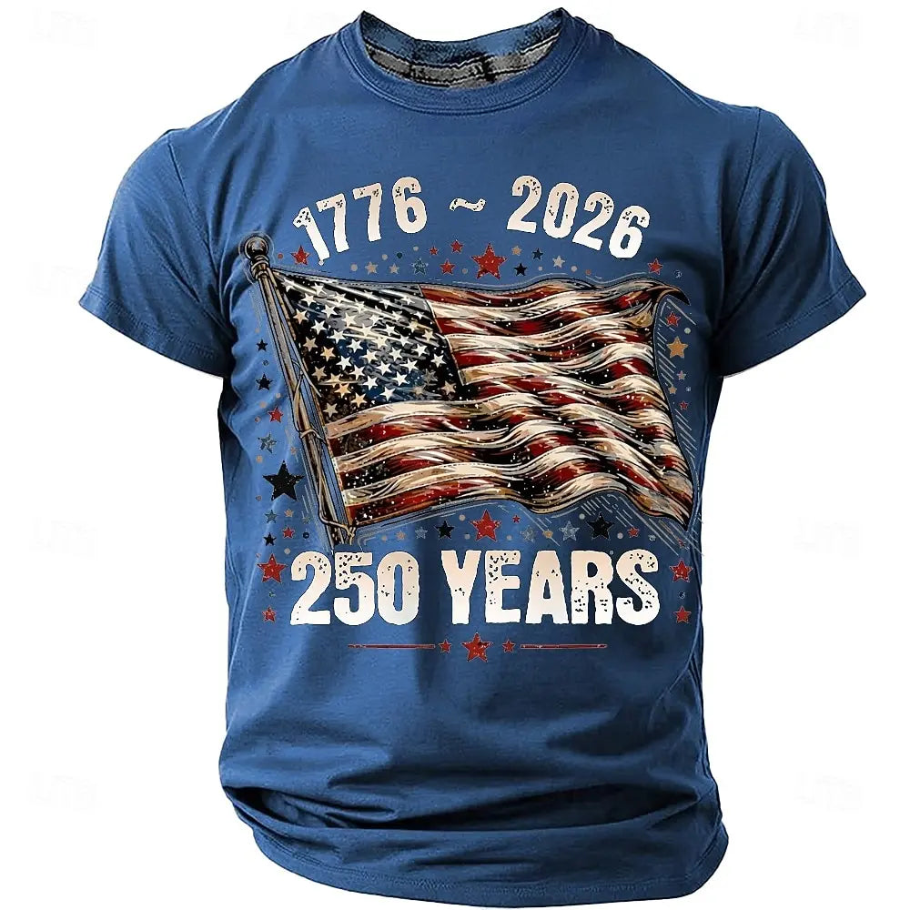 Plush unisex graphic tee - distressed flag print, 250-year design, durable cotton, casual everyday wear