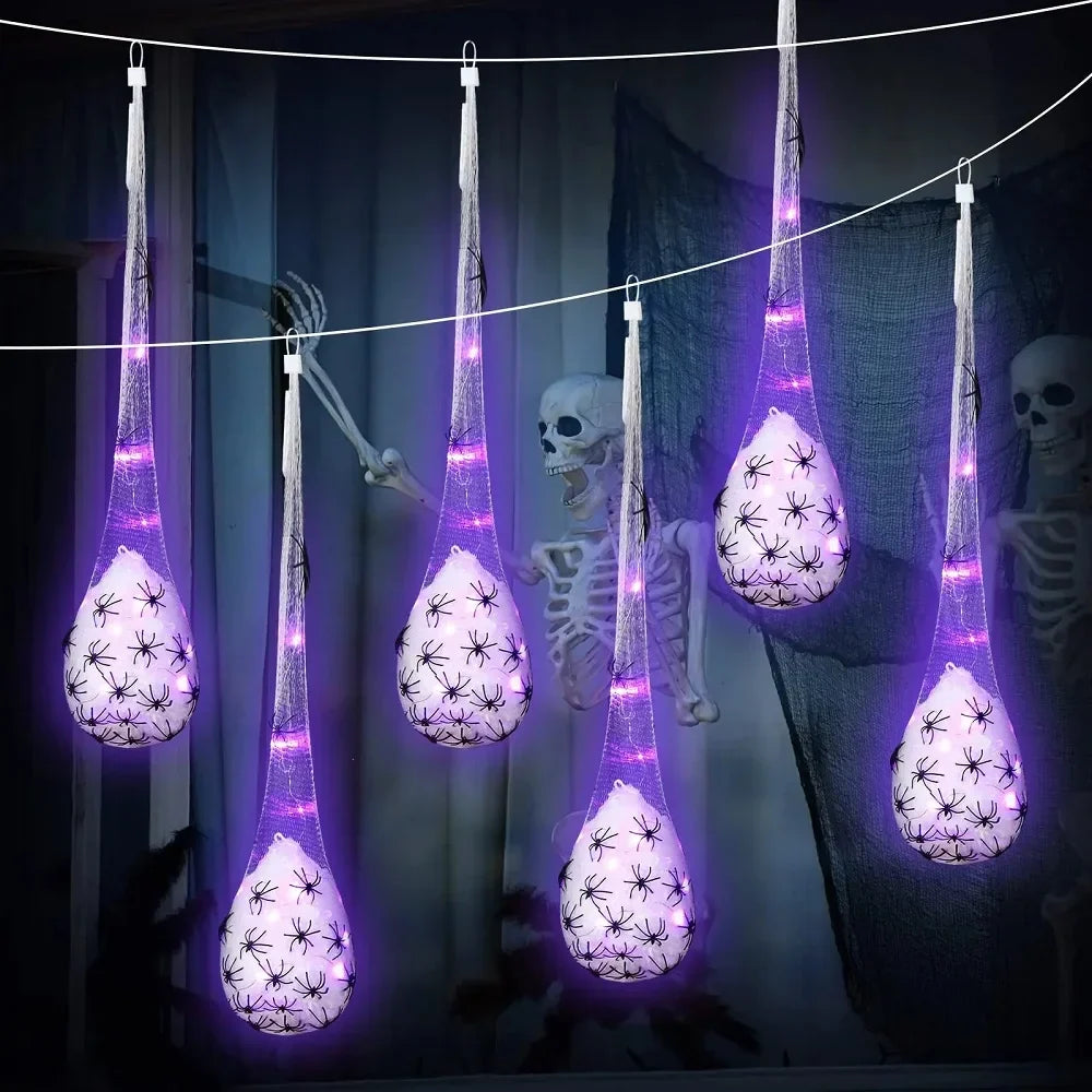 Lights Spider Hanging Egg Sacs - Glowing Halloween Decor 2025 Indoor Outdoor Spooky Party Accent