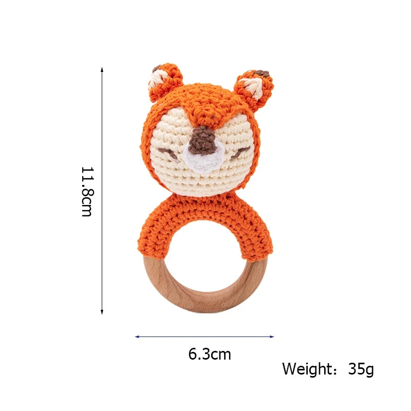 Crochet Wooden Animal Teether Rattle Newborn Sensory Toys