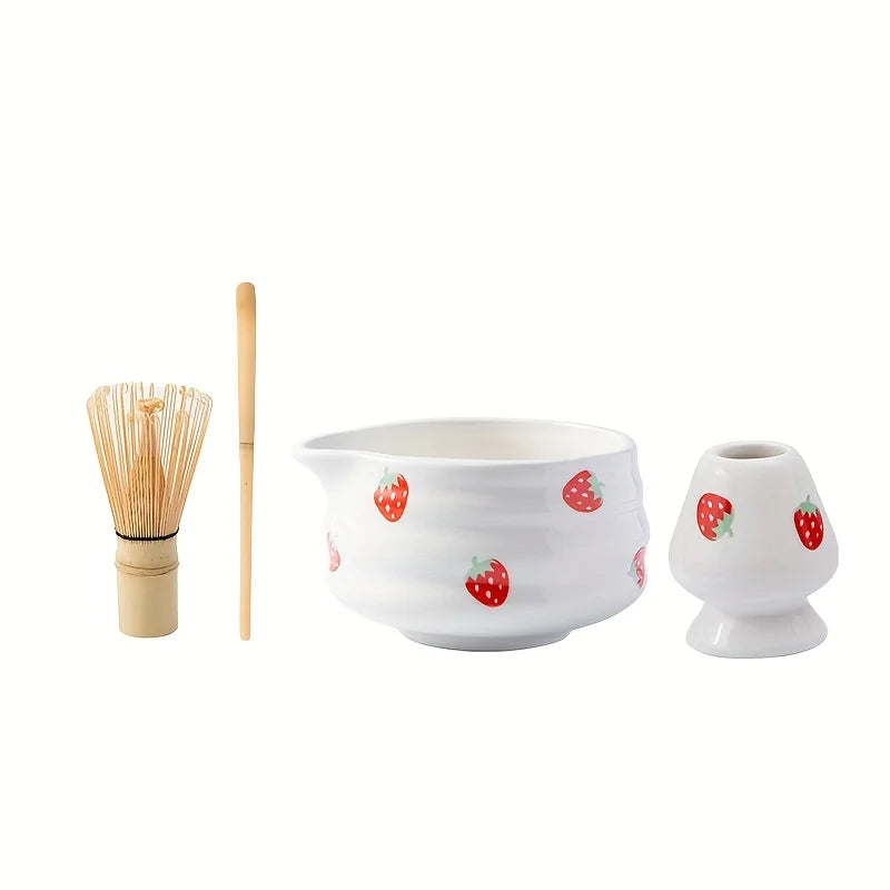 Matcha Bowl Kit Ceramic Strawberry Whisk Chasen Kit