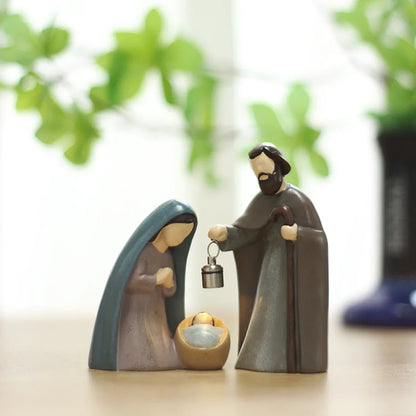 Scene Nativity Lanterns Resin Holy Family Figurines Luminous Christmas 2025 Prayerful Display