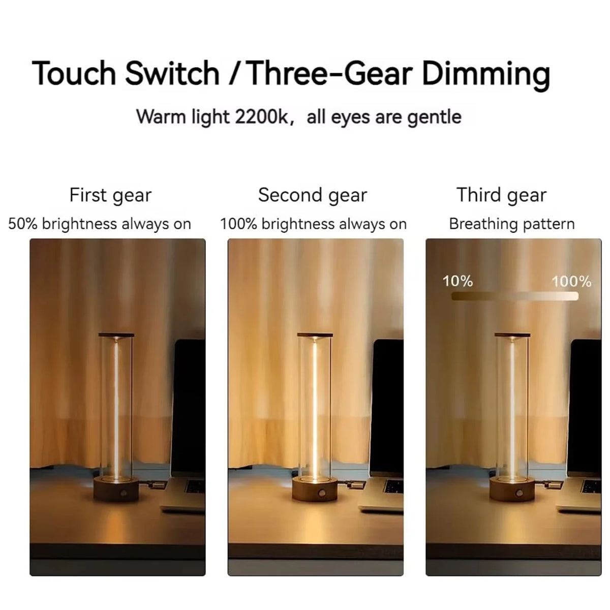 Cordless LED Table Lamp - Battery-Powered Magnetic Design, Touch Sensor, Dimmable for Bedroom