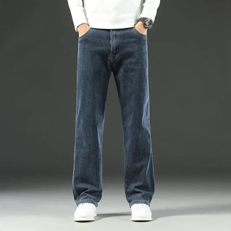 Men’s Stretchy Jeans - Wide Leg, Cotton, Business Casual