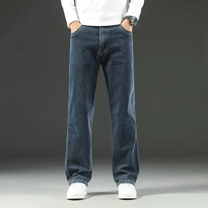 Men’s Stretchy Jeans - Wide Leg, Cotton, Business Casual