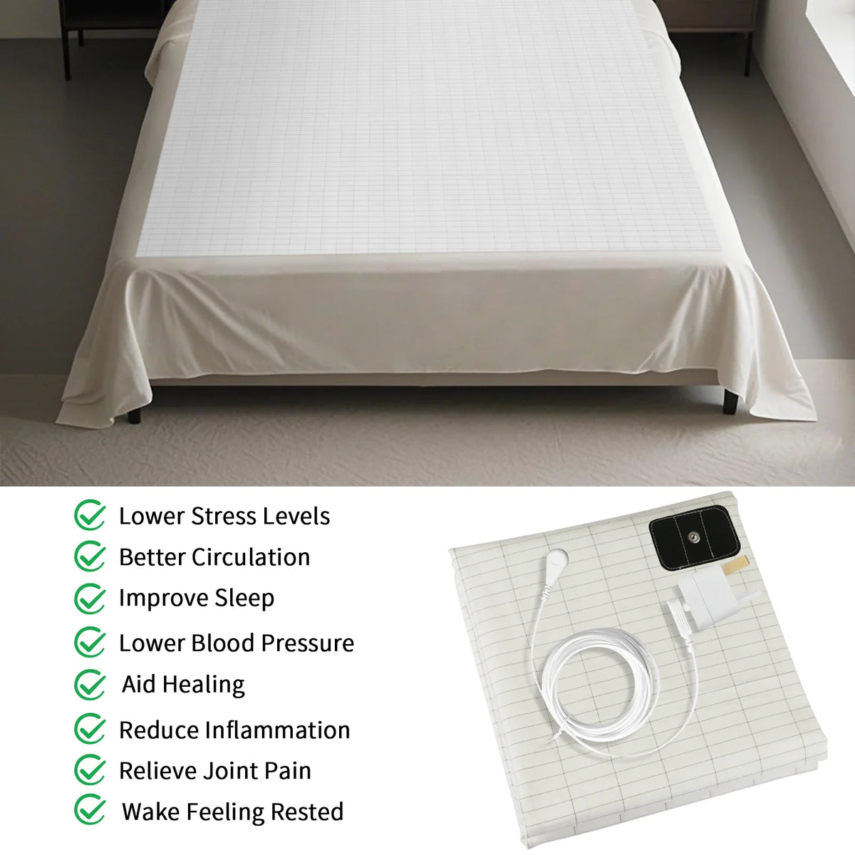 Grounding Earthing Bed Sheet 95 Cotton 5 Silver Fiber