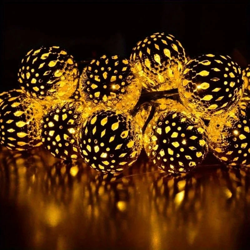 Solar2026 Edition String Lights Moroccan Ball LED Outdoor Water-Resistant 8 Modes Garden Party Christmas Decor