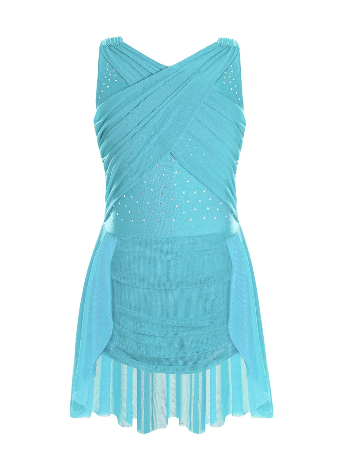 Light Girls' Leotard - Rhinestone Embellished, Mesh Skirt, Polyester/Nylon/Elastane, For Ballet, Gymnastics
