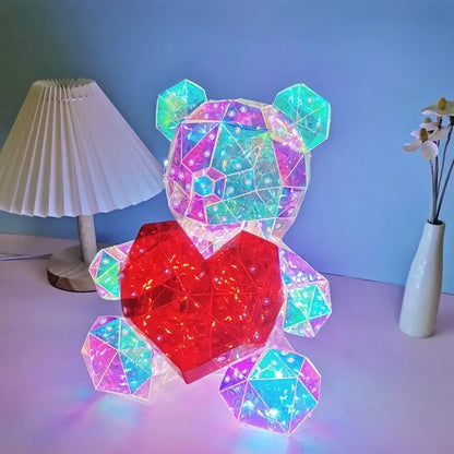 LED Colorful Teddy Bear Lamp with Heart - A Heartwarming Valentine's Day Gift for Birthdays & Anniversaries