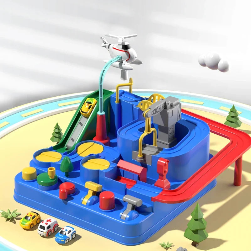Car Adventure Track Playset for Kids - Urban Rescue Parking Lot & Puzzle Game, Preschool Gift